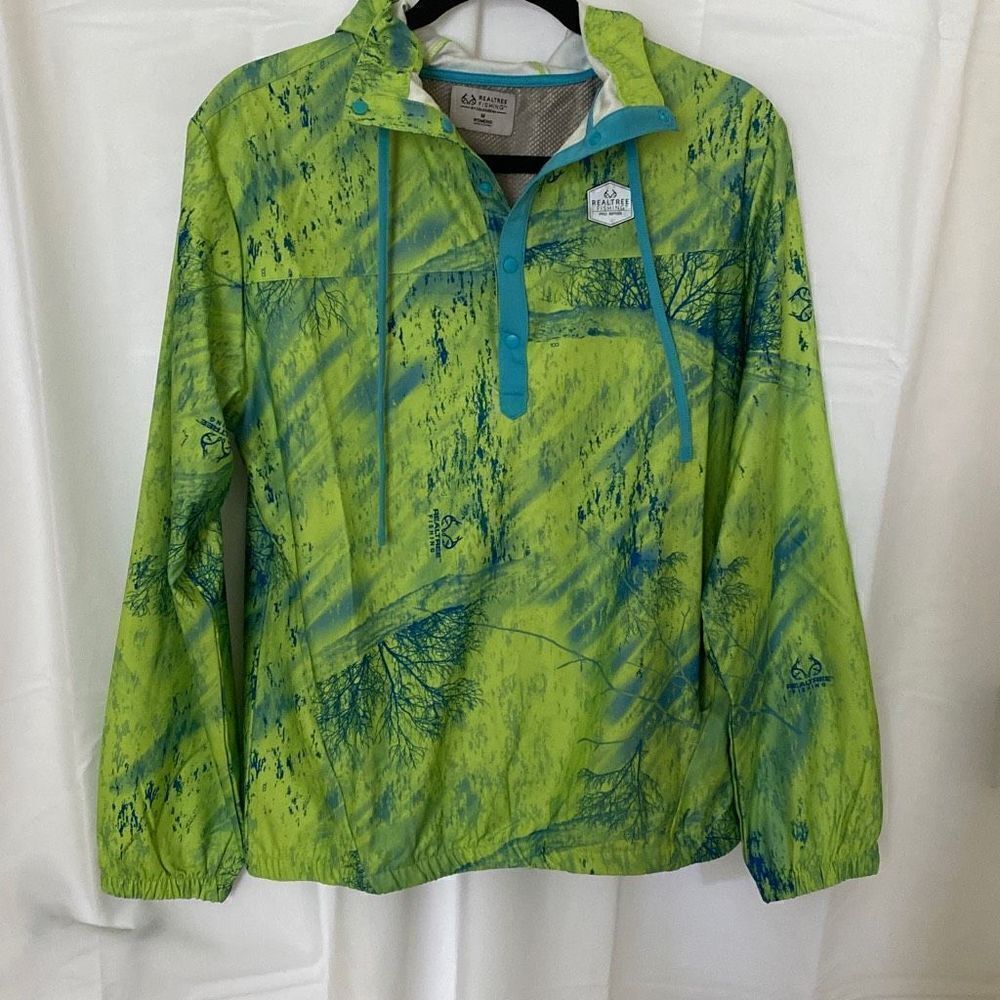 Women’s Realtree Fishing Green/Blue 1/4 Snap-up Hooded Jacket, Size M